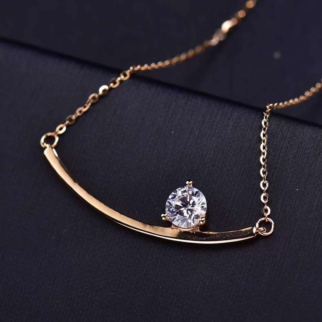 18K Gold Celestial Curve Necklace 2.0 Carat Moissanite Gemstone