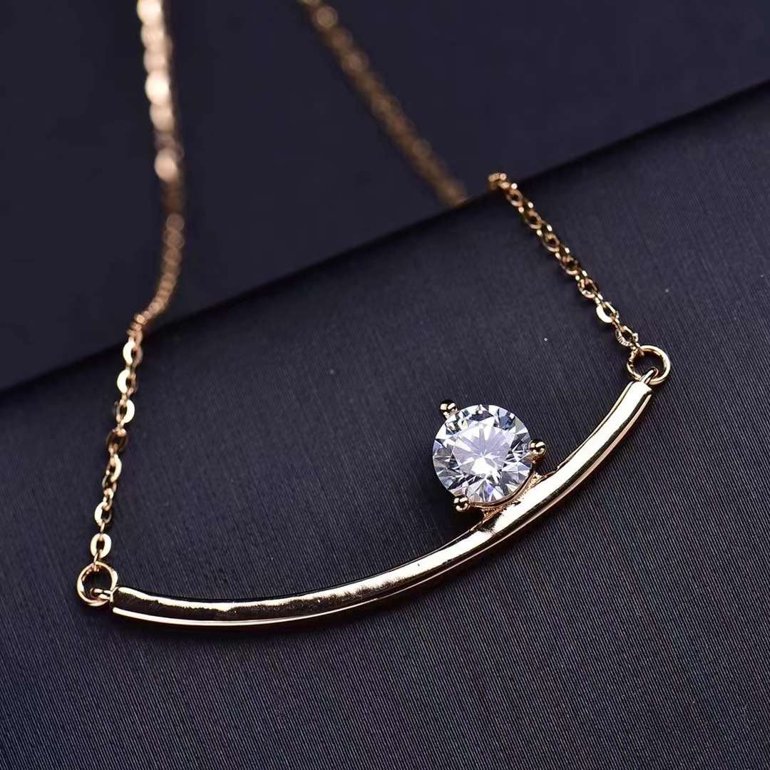 18K Gold Celestial Curve Necklace 2.0 Carat Moissanite Gemstone